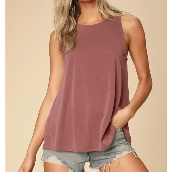 Lulus Rosella Marsala Tank Top Sz Small Sleeveless Back Slit Blouse Loose New - Picture 1 of 10